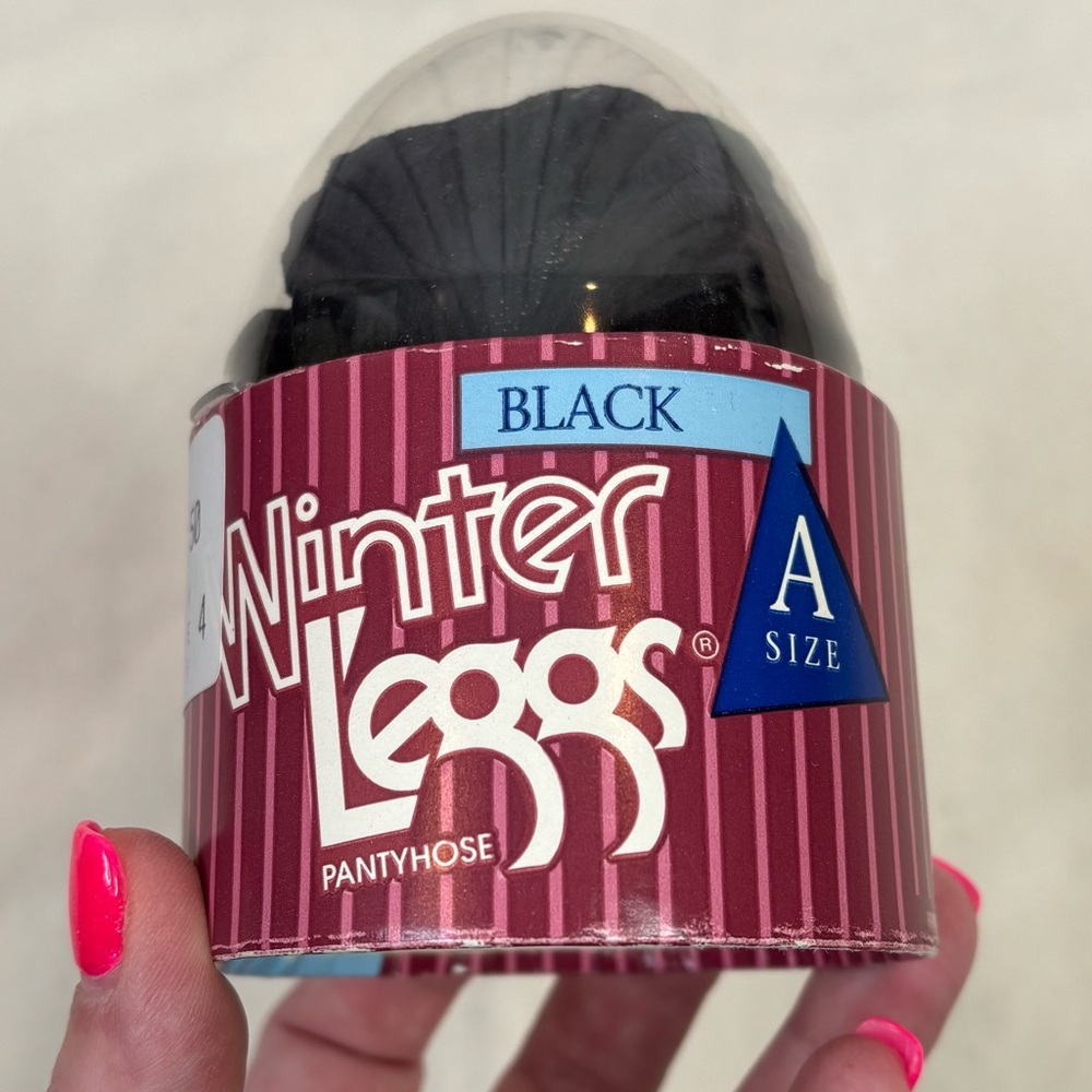 Vintage Winter L’eggs Black Ribbed Opaque Pantyhose in Pkg Size A Small Nylon